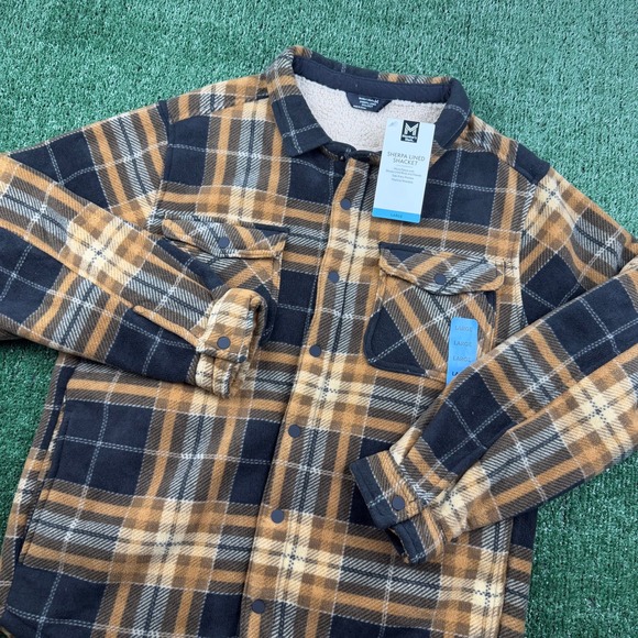 Member's Mark Other - NWT Members Mark Mens Sherpa Lined Shacket Plaid Fleece Jacket Yellow Black L